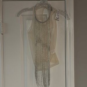 Cream and Silver Fringe Tank Top